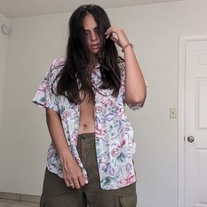 Vintage 80's button up pastel floral top